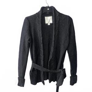 American Eagle Wrap Belted Cardigan Charcoal Women M Chunky Cozy Y2K Grunge Knit